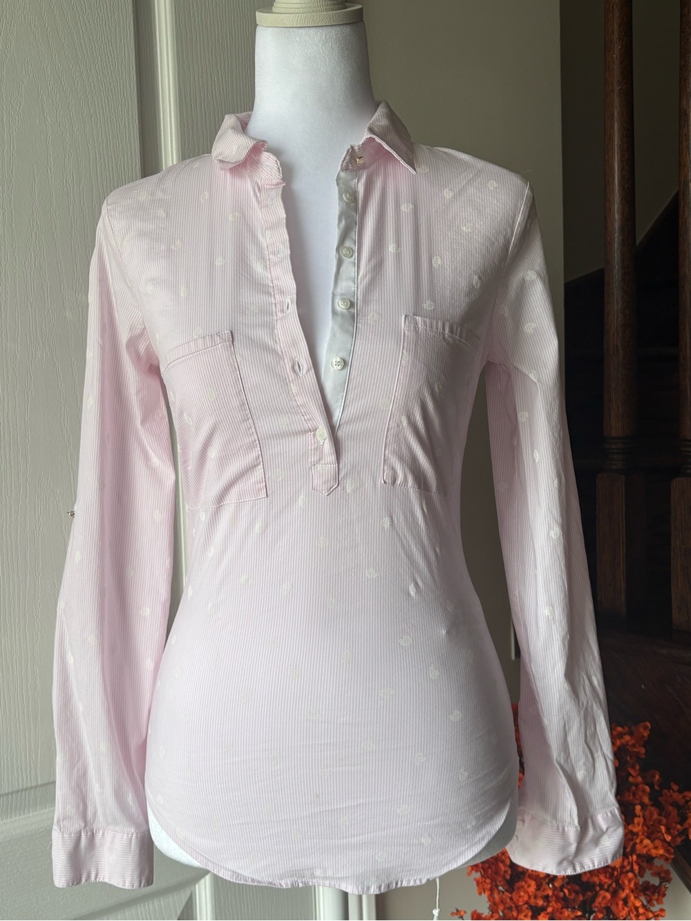 Zara Light Pink Long-Sleeve Polo Paisley print Blouse